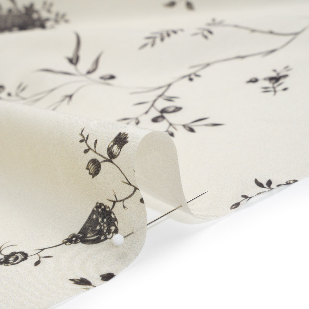 Silk and Cotton Voile Print - Cream and Dark Brown Floral - Detail
