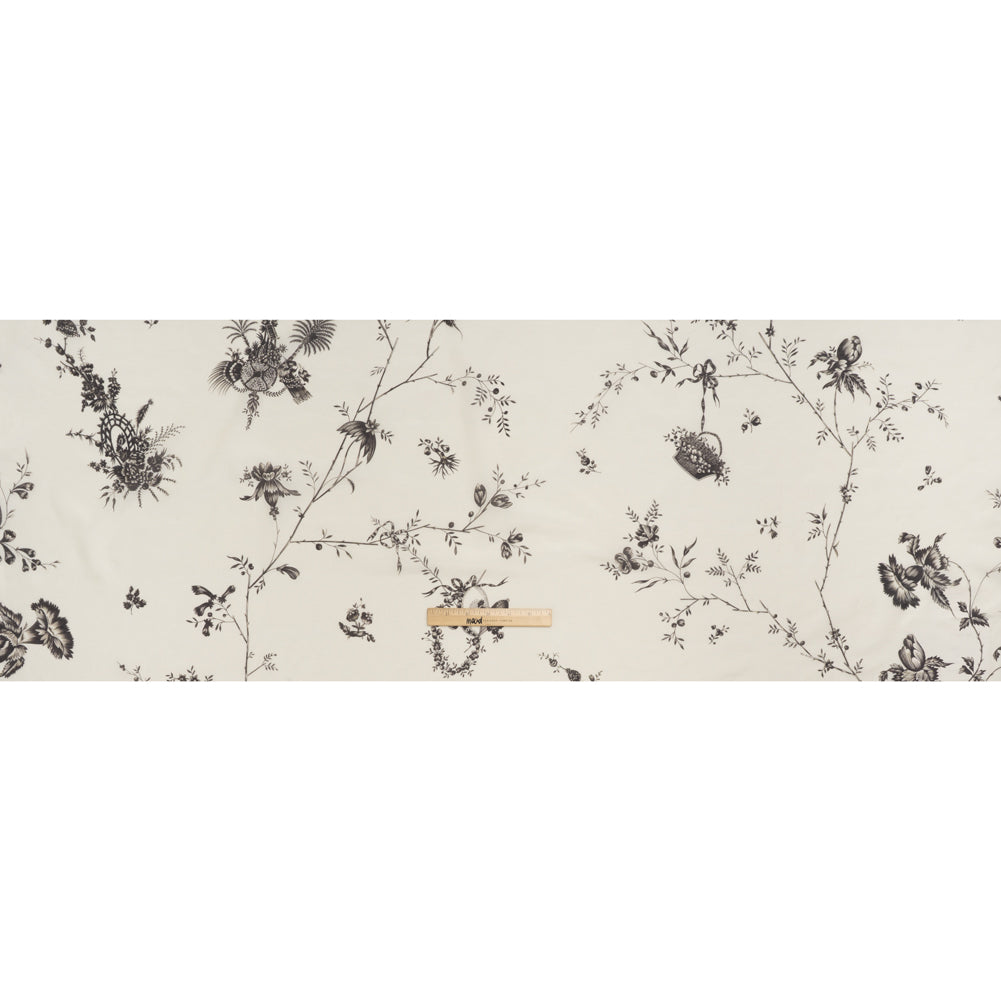 Silk and Cotton Voile Print - Cream and Dark Brown Floral - Full