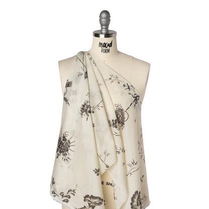 Silk and Cotton Voile Print - Cream and Dark Brown Floral