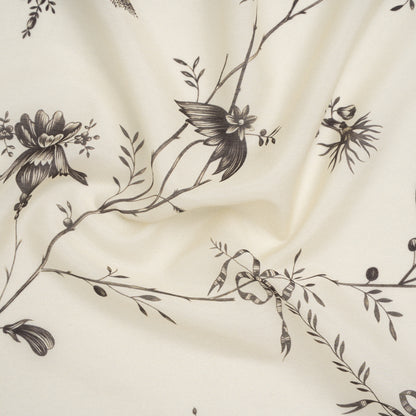 Silk and Cotton Voile Print - Cream and Dark Brown Floral