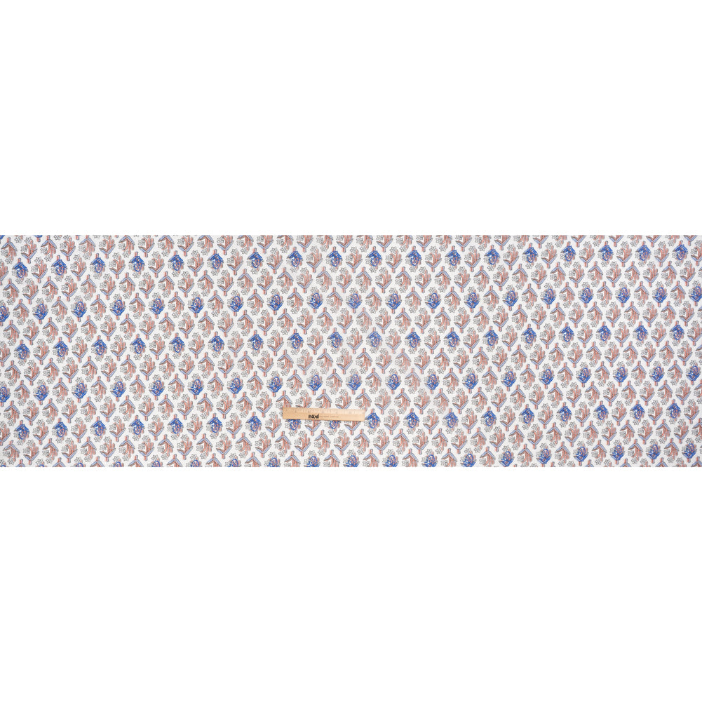 Silk and Cotton Voile Print - Peach, Sky and Cobalt Blue Floral - Full