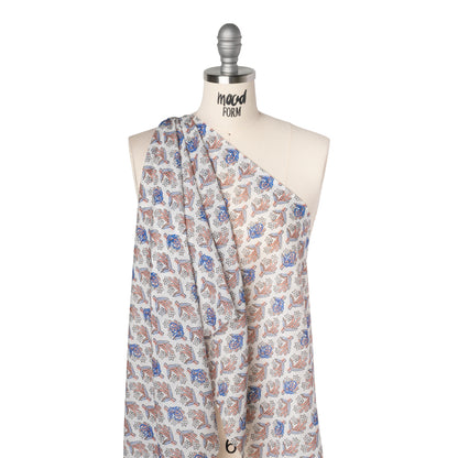 Silk and Cotton Voile Print - Peach, Sky and Cobalt Blue Floral