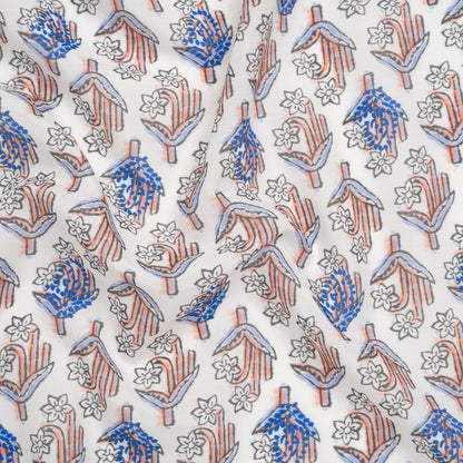 Silk and Cotton Voile Print - Peach, Sky and Cobalt Blue Floral