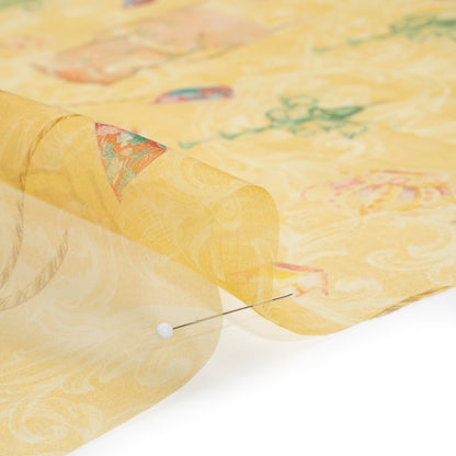 Silk Organza Print - Golden Yellow, Green and Orange Chandeliers, Ropes and Chairs