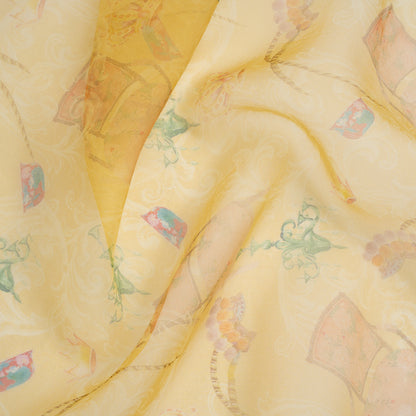 Silk Organza Print - Golden Yellow, Green and Orange Chandeliers, Ropes and Chairs