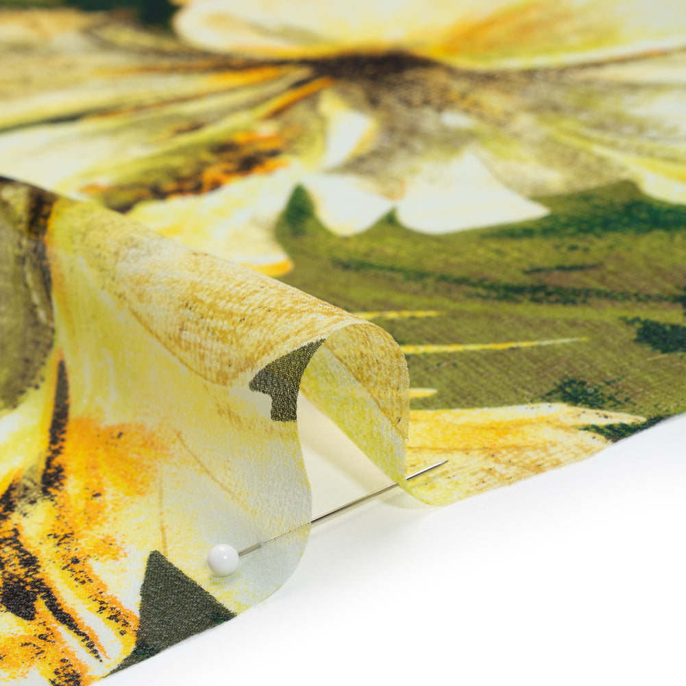 Silk Chiffon Print - Olive, Forest Green and Yellow Cream Jumbo Floral - Detail