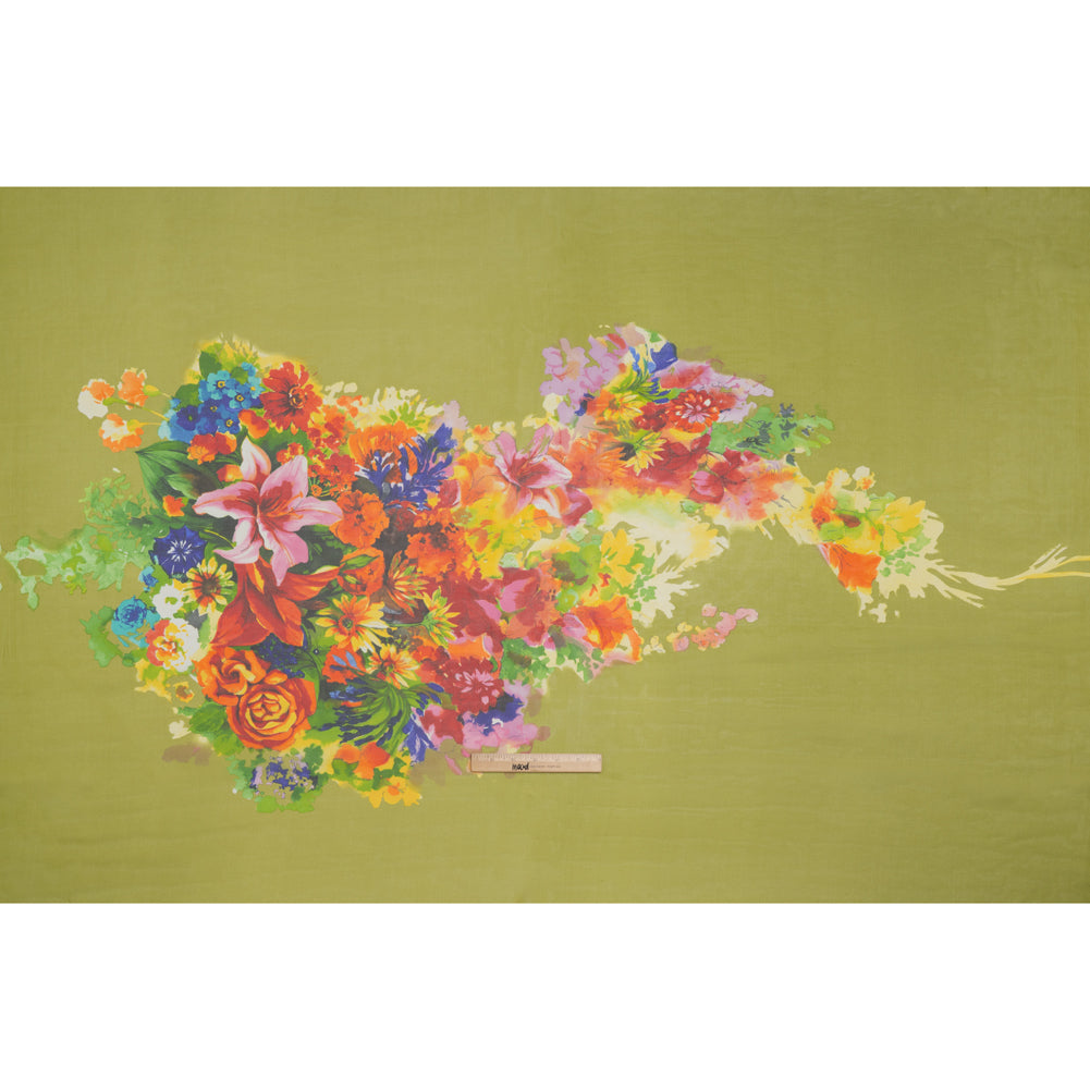 Silk Chiffon Panel - Chartreuse, Red and Orange Floral Bouquet - Deadstock - Full
