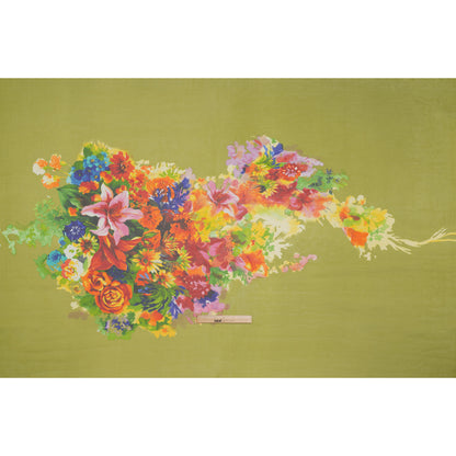 Silk Chiffon Panel - Chartreuse, Red and Orange Floral Bouquet - Deadstock