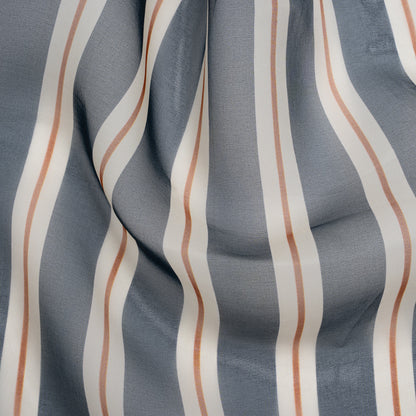 Silk Organza Print - Navy, Burnt Orange and White Stripes