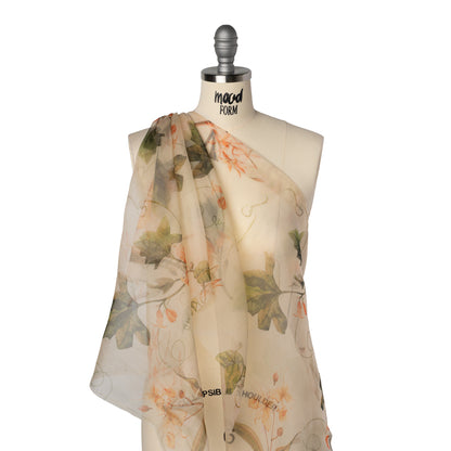 Silk Organza Print - Peach, Green and Cream Floral