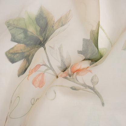 Silk Organza Print - Peach, Green and Cream Floral