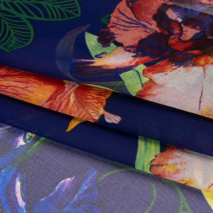 Silk Chiffon Print - Purple, Red and Spring Green Tropical Floral