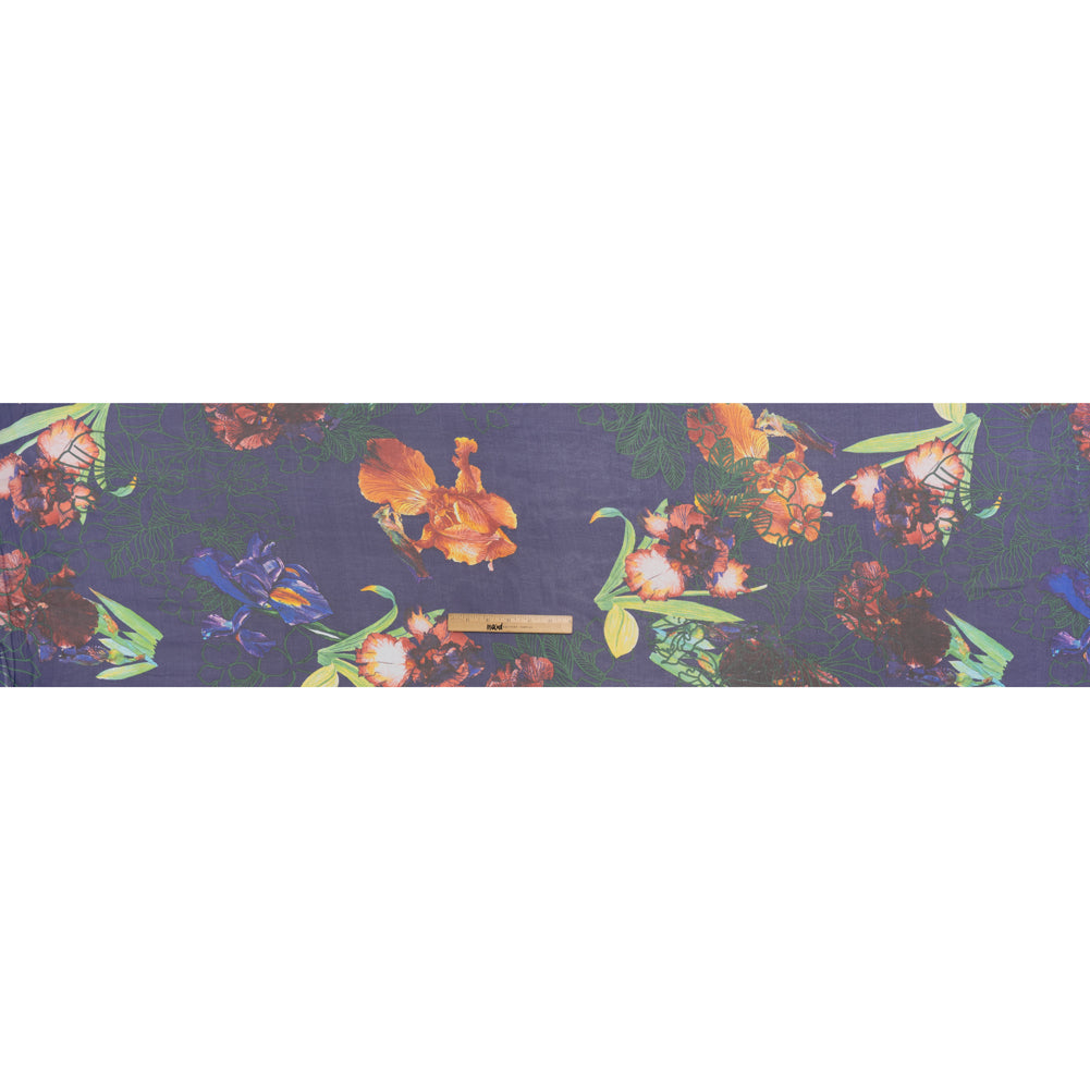 Silk Chiffon Print - Purple, Red and Spring Green Tropical Floral - Full
