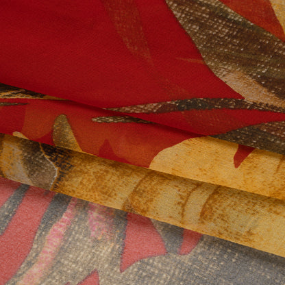 Silk Chiffon Print - Red, Olive and Yellow Jumbo Floral