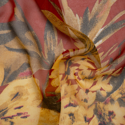 Silk Chiffon Print - Red, Olive and Yellow Jumbo Floral