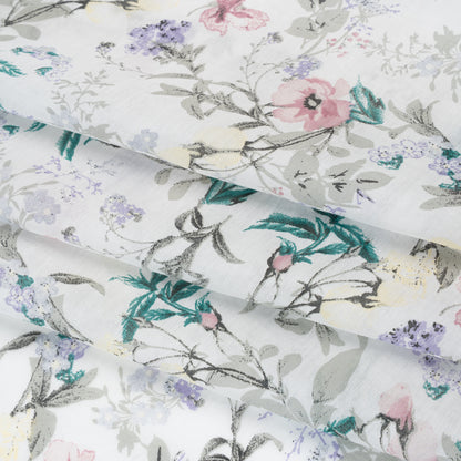 Silk and Cotton Voile Print - Baby Pink, Butter Yellow and Light Gray Floral