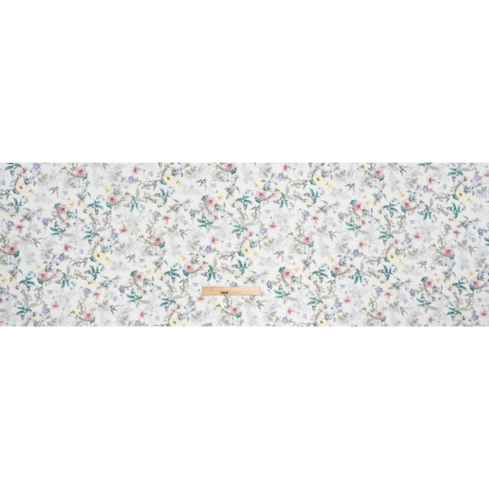 Silk and Cotton Voile Print - Baby Pink, Butter Yellow and Light Gray Floral - Full