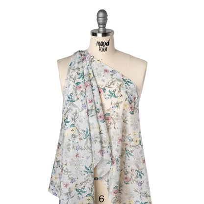 Silk and Cotton Voile Print - Baby Pink, Butter Yellow and Light Gray Floral