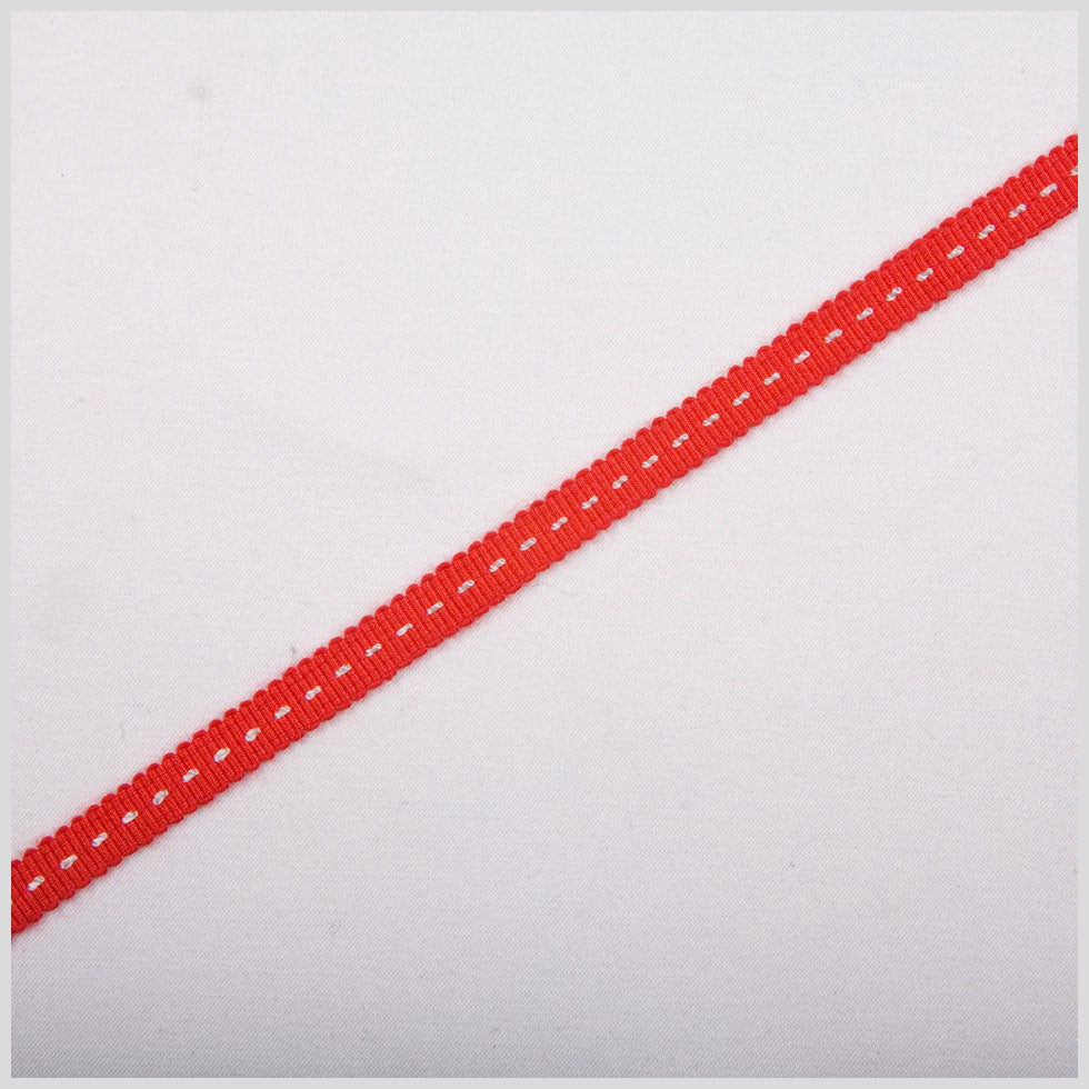 Red Stitched Grosgrain Ribbon - 0.19"