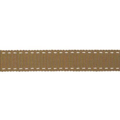 Chai Tea and White Stitched Grosgrain Ribbon - 0.6" Detail