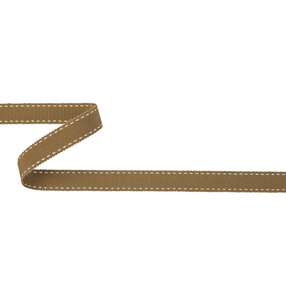 Chai Tea and White Stitched Grosgrain Ribbon - 0.6"