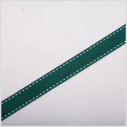 5/8" Dark Green Stitched Grosgrain Ribbon