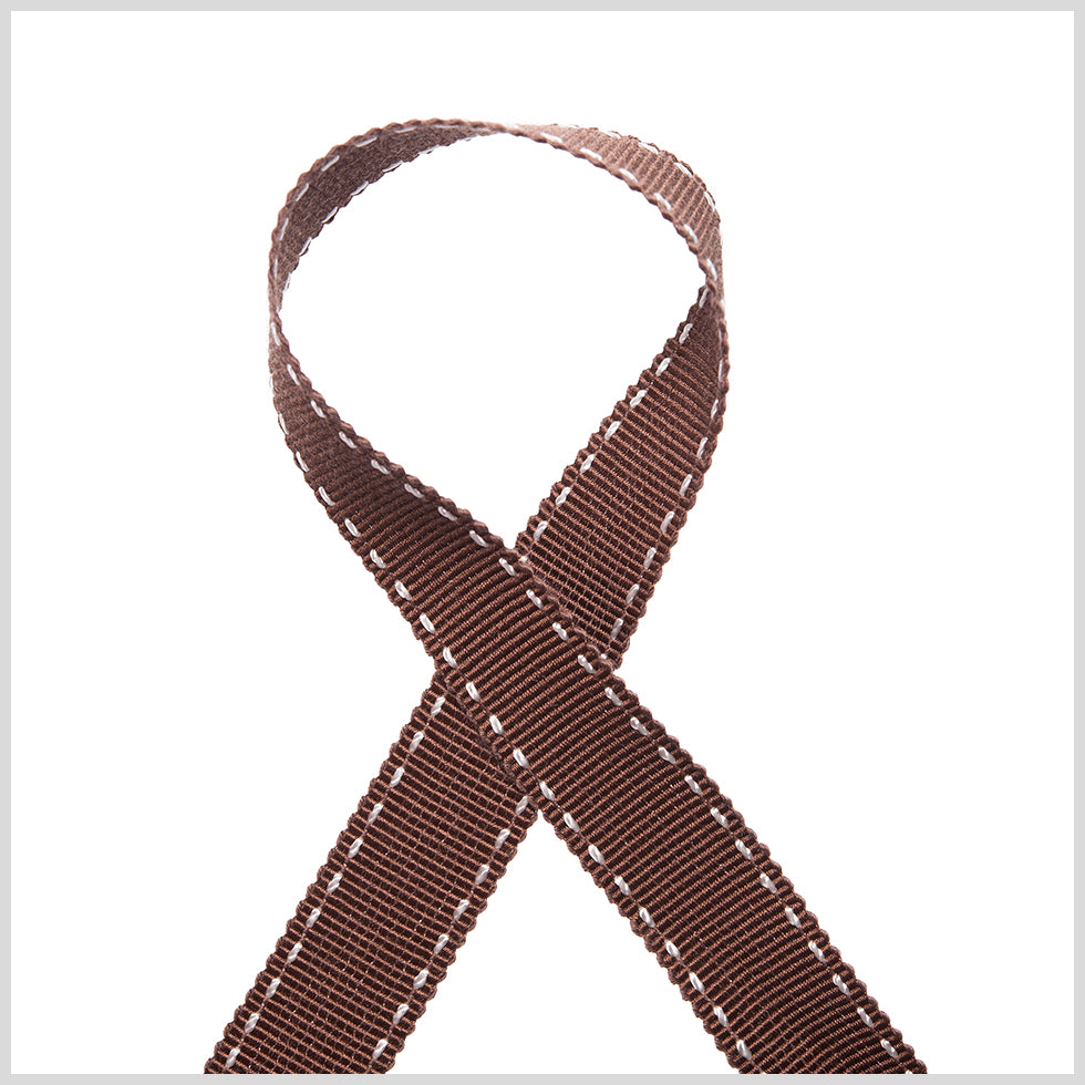 5/8" Brown Stitched Grosgrain Ribbon Detail