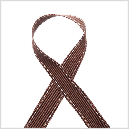 5/8" Brown Stitched Grosgrain Ribbon Detail