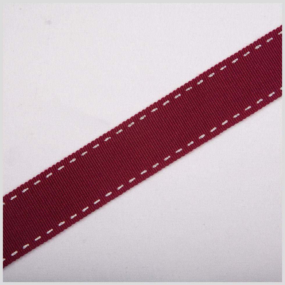 7/8" Wine Stitched Grosgrain Ribbon