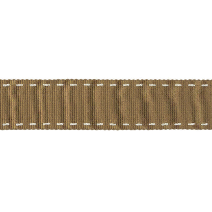 Chai Tea and White Stitched Grosgrain Ribbon - 0.8"