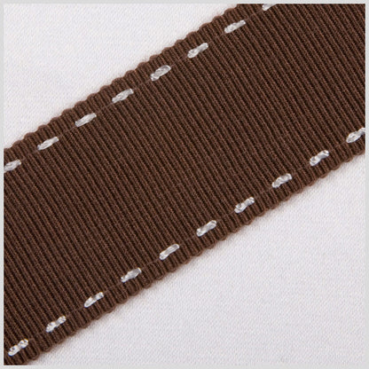 7/8" Brown Stitched Grosgrain Ribbon Detail