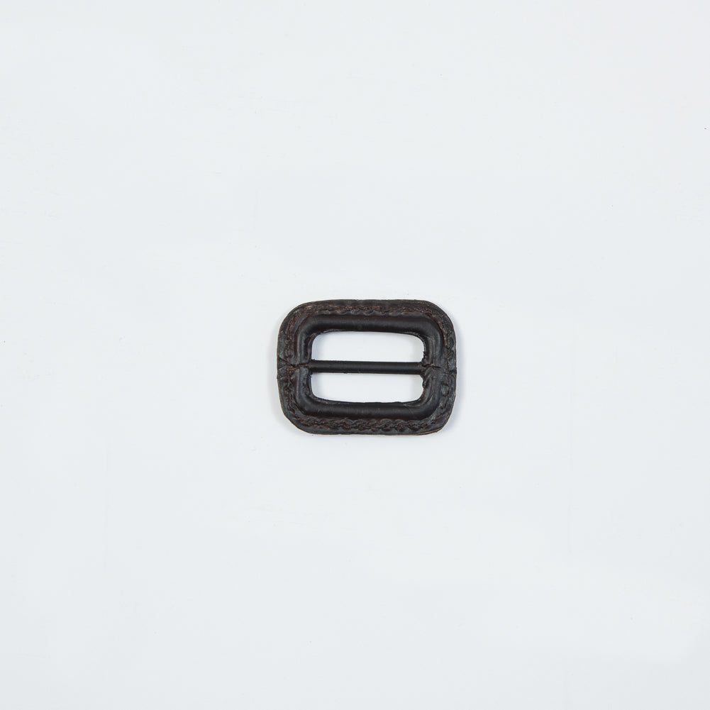 Antique Brown Leather Buckle - 1.25" x 1" Detail