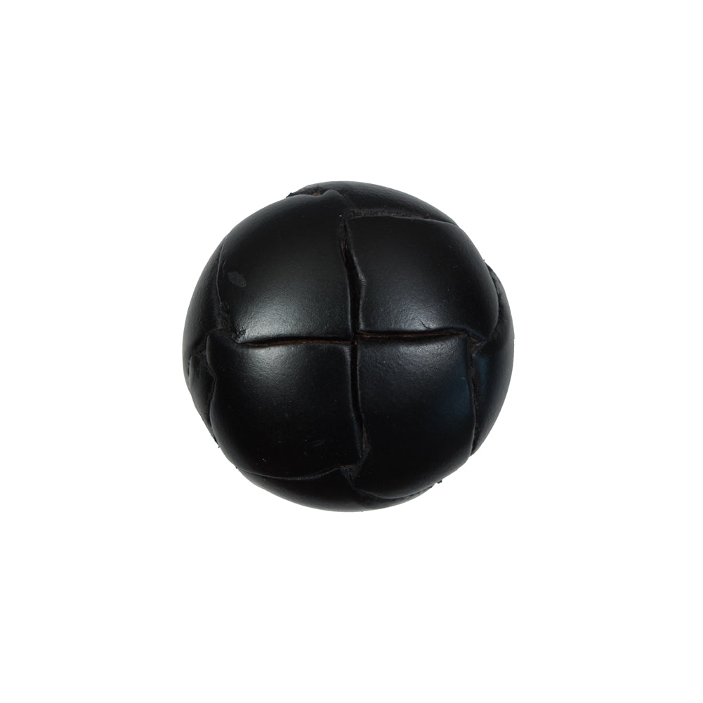 Black Leather Shank Back Button - 32L/20mm
