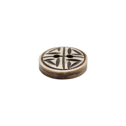 Natural Bone Primitive Pattern 2-Hole Button - 24L/15mm Folded