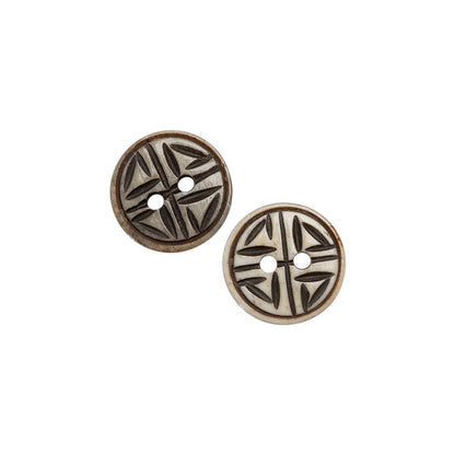 Natural Bone Primitive Pattern 2-Hole Button - 24L/15mm Full