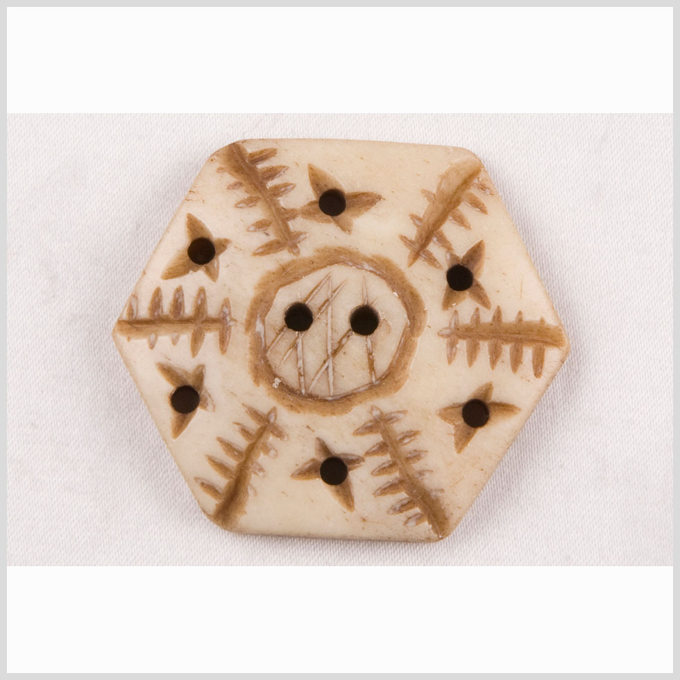 Natural Bone Hexagonal 2-Hole Button - 54L/34mm