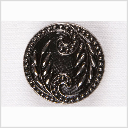 Black and Platinum Floral Leaf Glass Shank Back Button - 22L/14mm