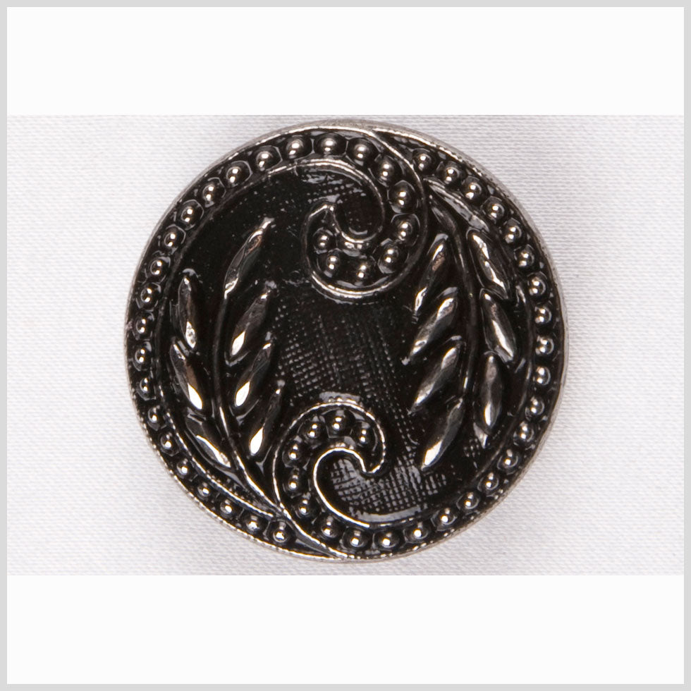 Black and Platinum Floral Leaf Glass Shank Back Button - 28L/18mm
