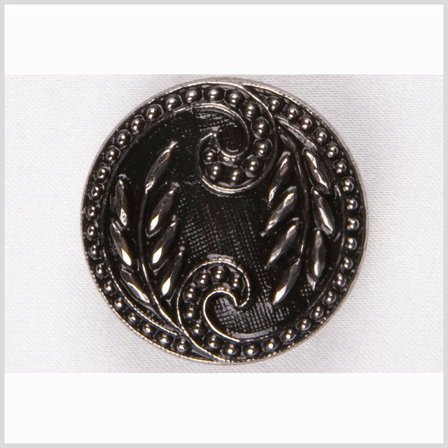 Black and Platinum Floral Leaf Glass Shank Back Button - 28L/18mm