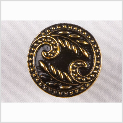 Black and Gold Floral Leaf Glass Shank Back Button - 44L/28mm