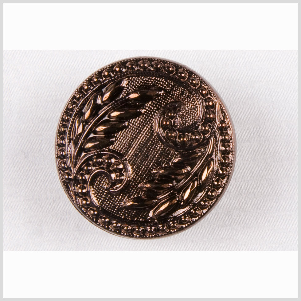 Copper Floral Leaf Glass Shank Back Button - 28L/18mm