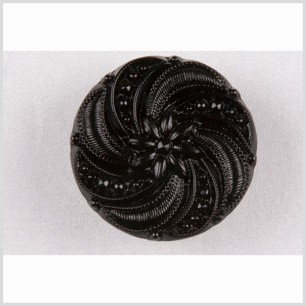 Black Floral and Swirl Glass Button - 22L/14mm