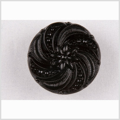 Black Floral and Swirl Glass Button - 22L/14mm