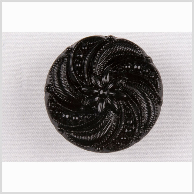 Black Floral and Swirl Glass Button - 36L/23mm