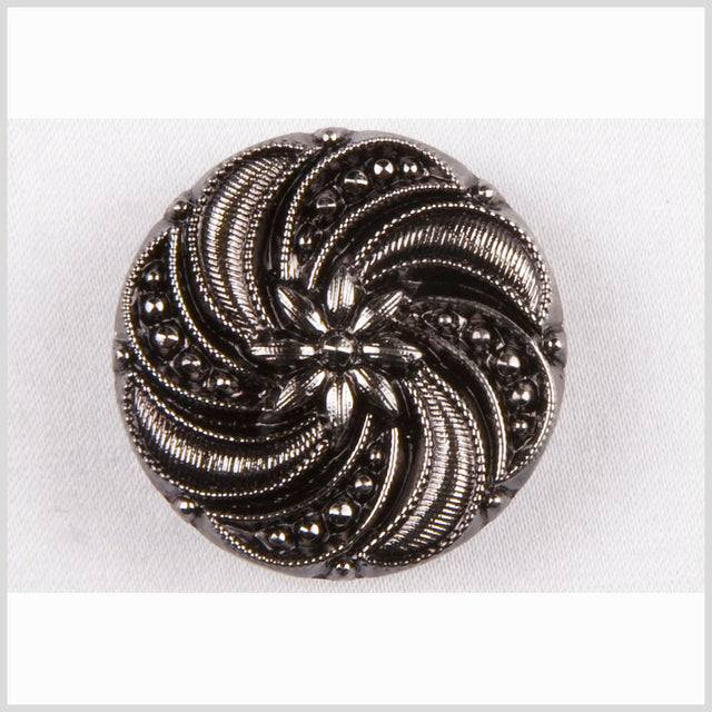 Black and Platinum Floral and Swirl Glass Button - 22L/14mm