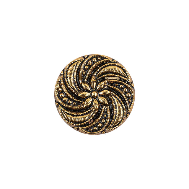 Black and Gold Floral and Swirl Glass Button - 28L/18mm