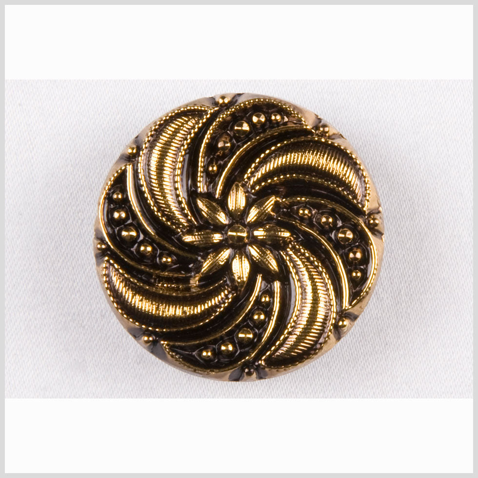Black and Gold Floral and Swirl Glass Button - 36L/23mm