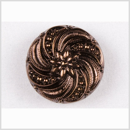 Copper Floral and Swirl Glass Button - 28L/18mm