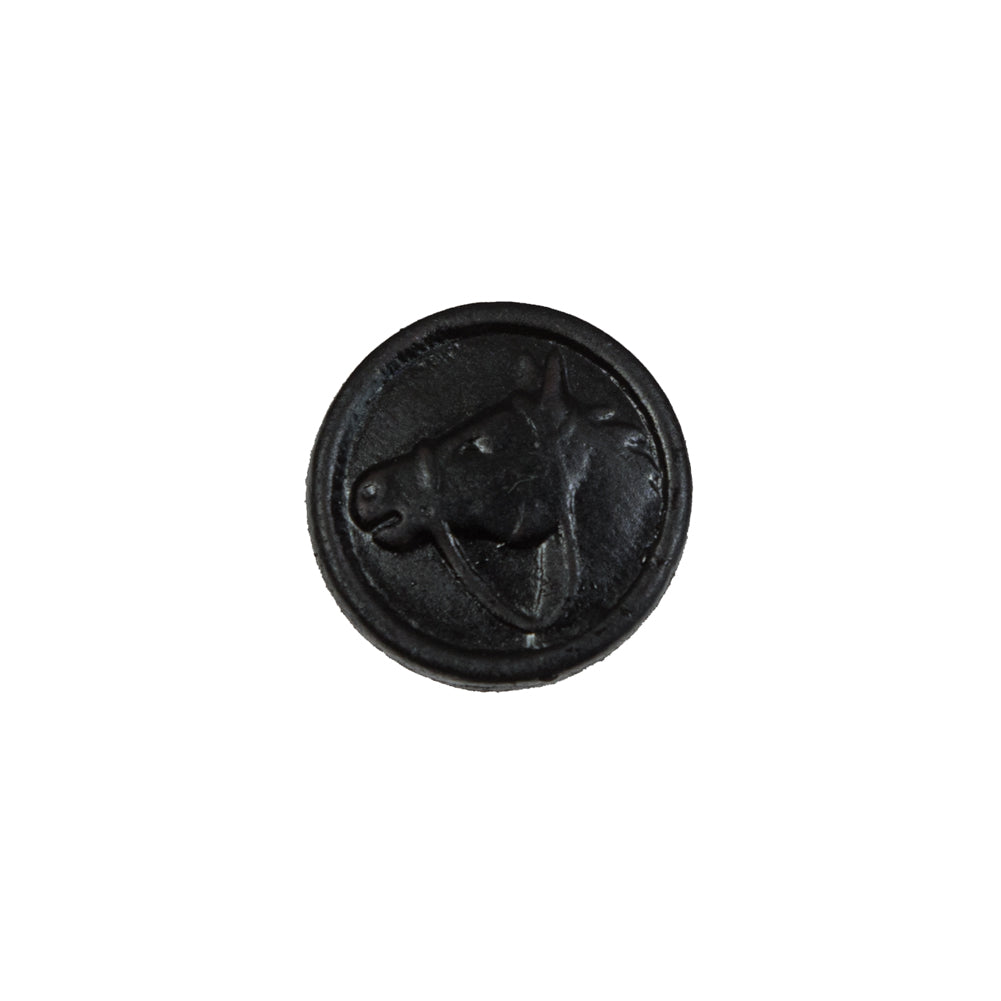 Black Leather Horsehead Button - 24L/15mm