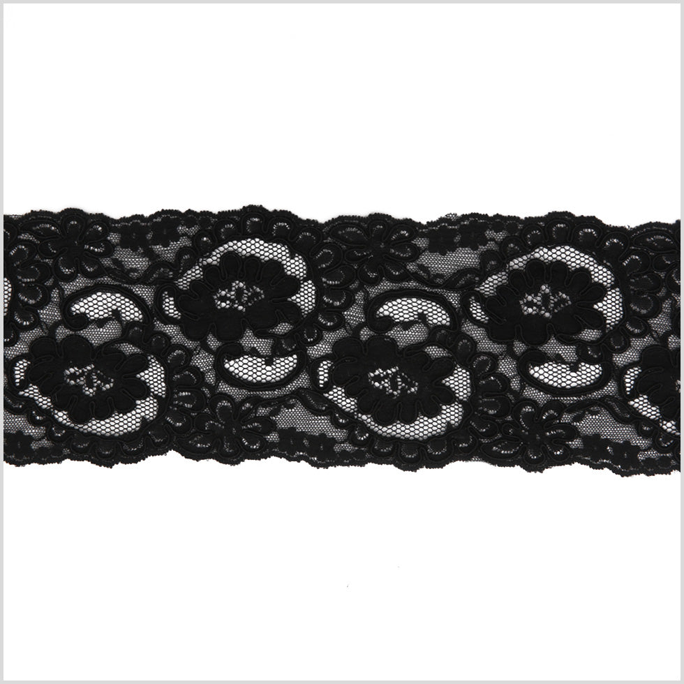 Black Corded Lace Trim - 3.75"